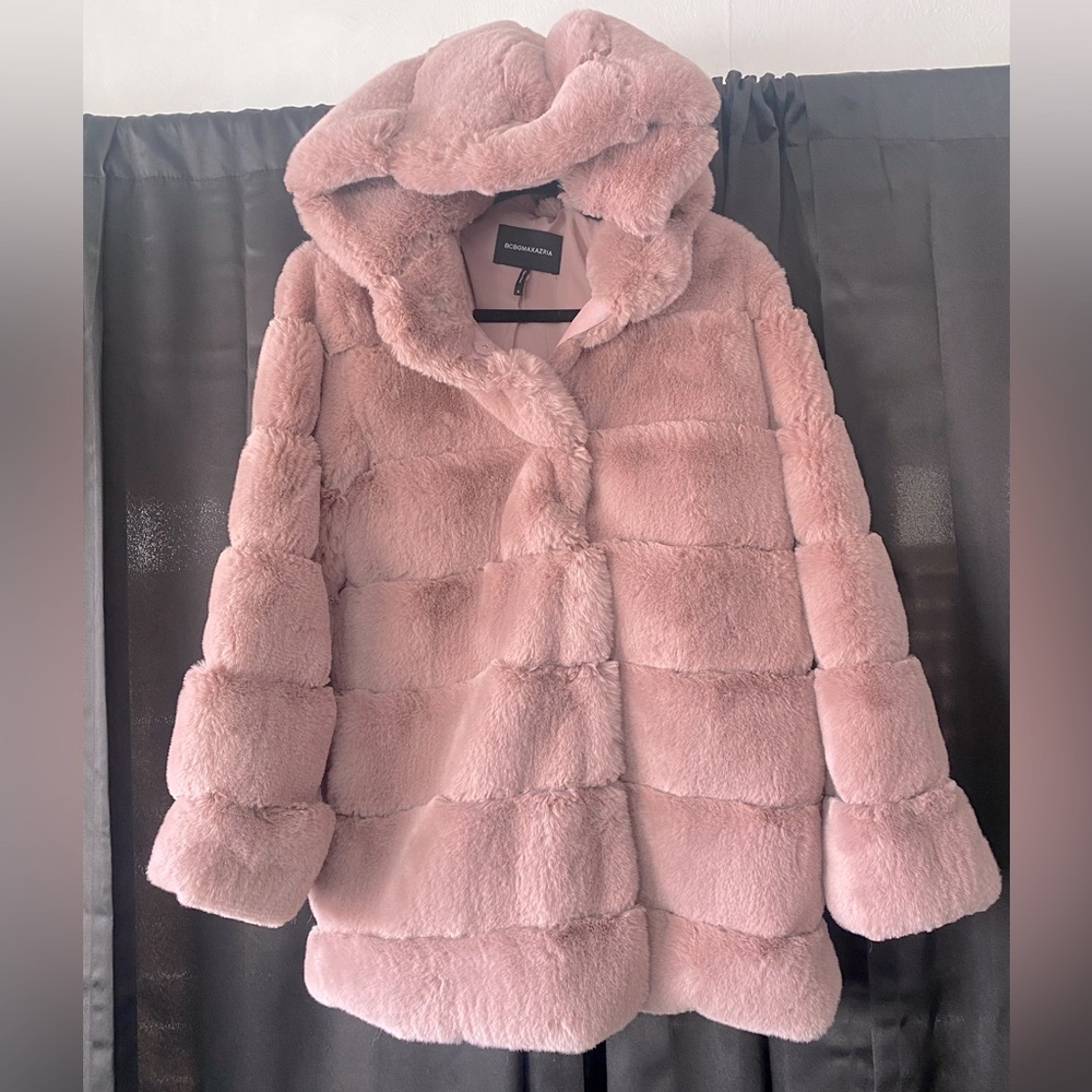 Dusty Rose Faux Fur Hooded Jacket -S